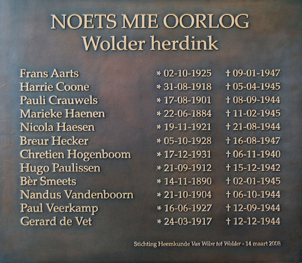 Originele bronzen plaquette Wolderse oorlogsslachtoffers