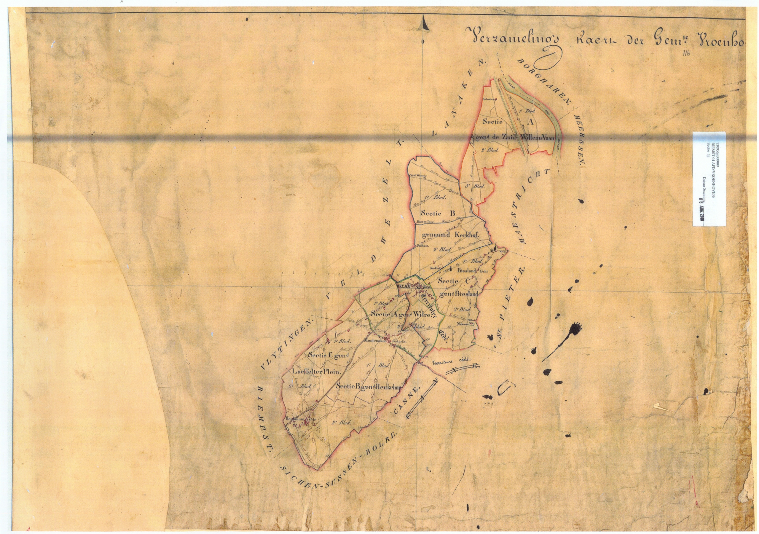 Kaart Gem Vroenhoven 1820-1839