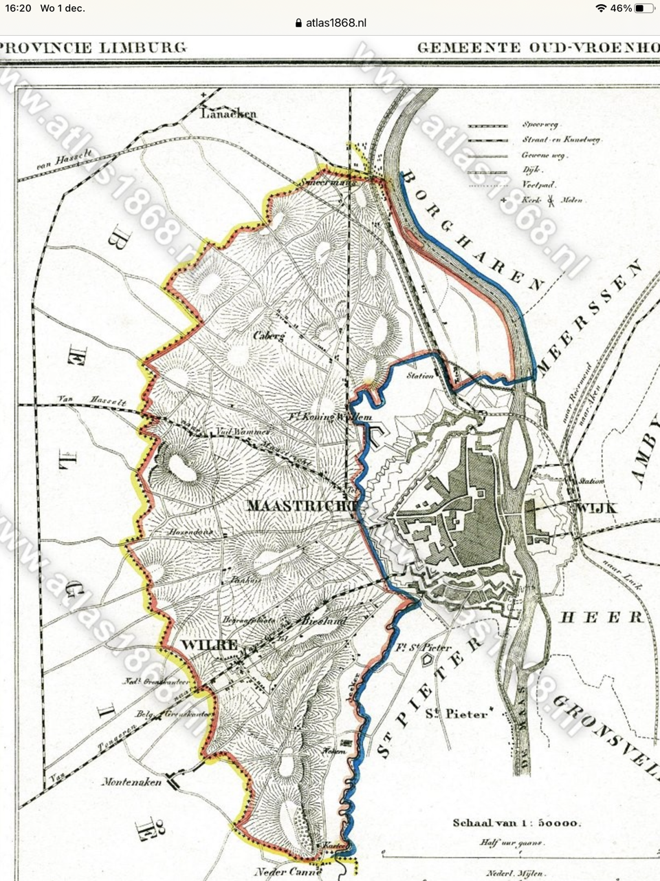 Kaart van gemeente Oud Vroenhoven Gemeenteatlas Kuyper 1858